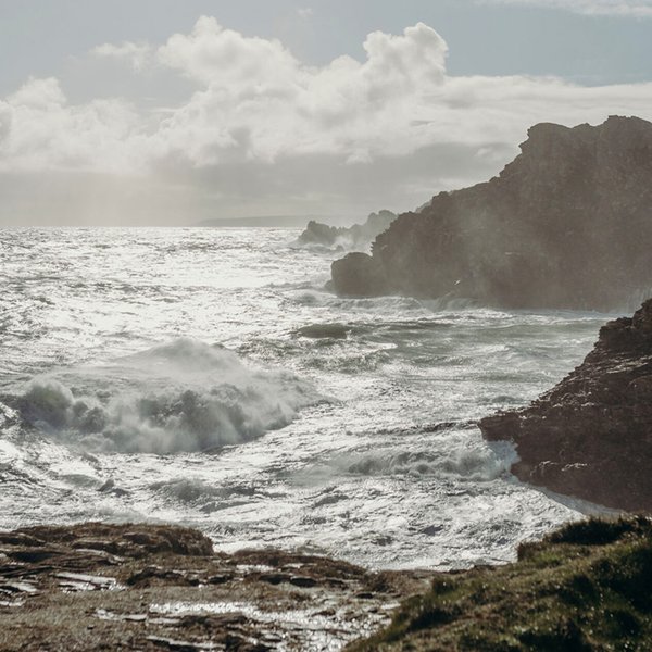 Cornish coastal view with crashing waves