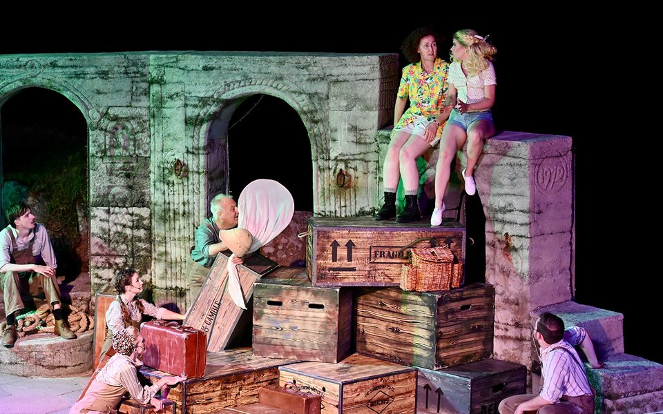 Actors performing on the Minack stage