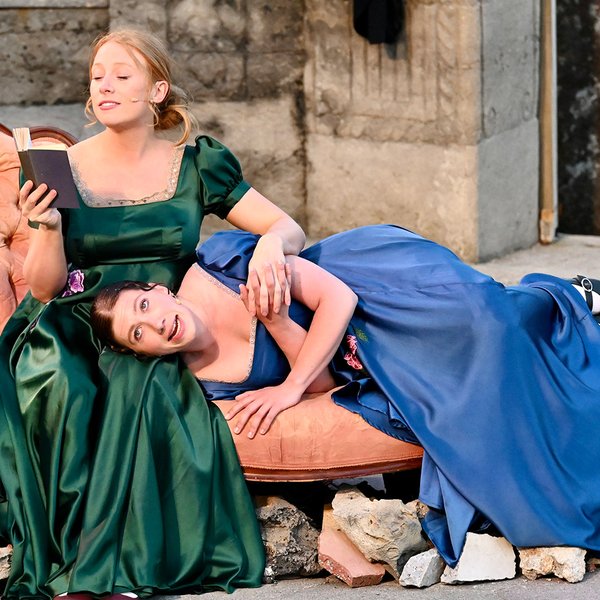 Actors performing on the Minack stage