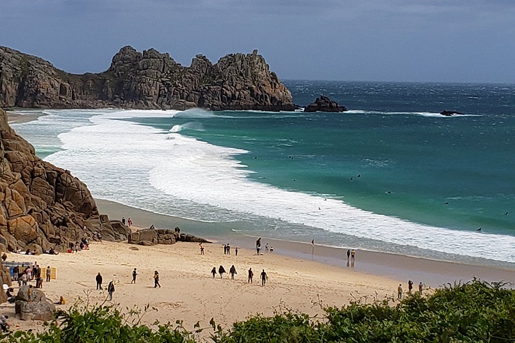 Porthcurno Bay with Logan Rock