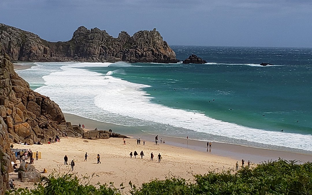 Porthcurno Bay with Logan Rock